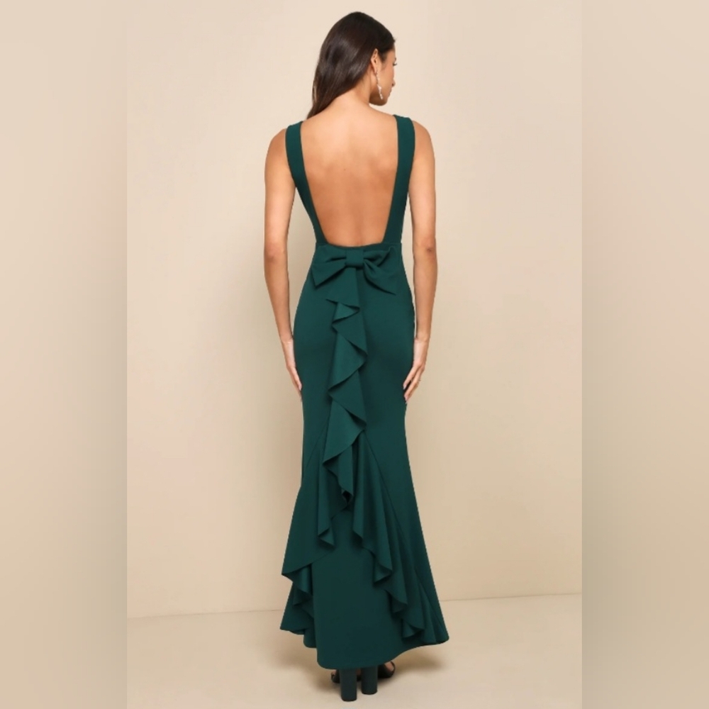 Exquisite Refinement Emerald Backless Bow Ruffled… - image 2